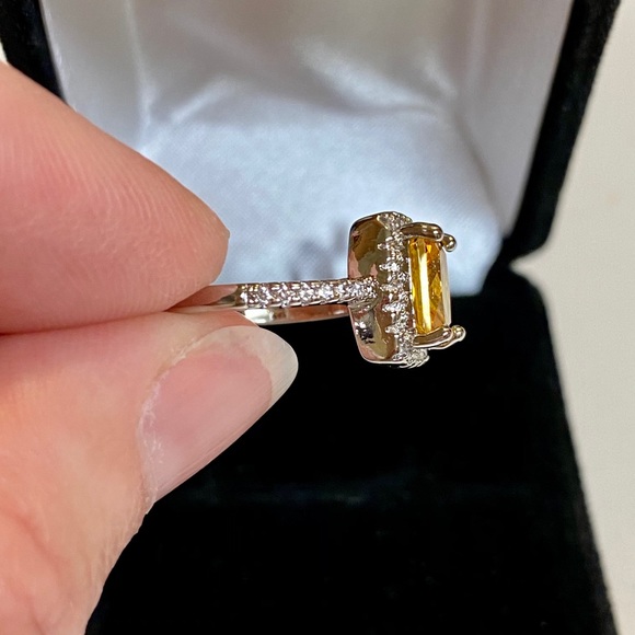 925 Sterling Silver Yellow Canary CZ Halo Ring - Picture 9 of 12